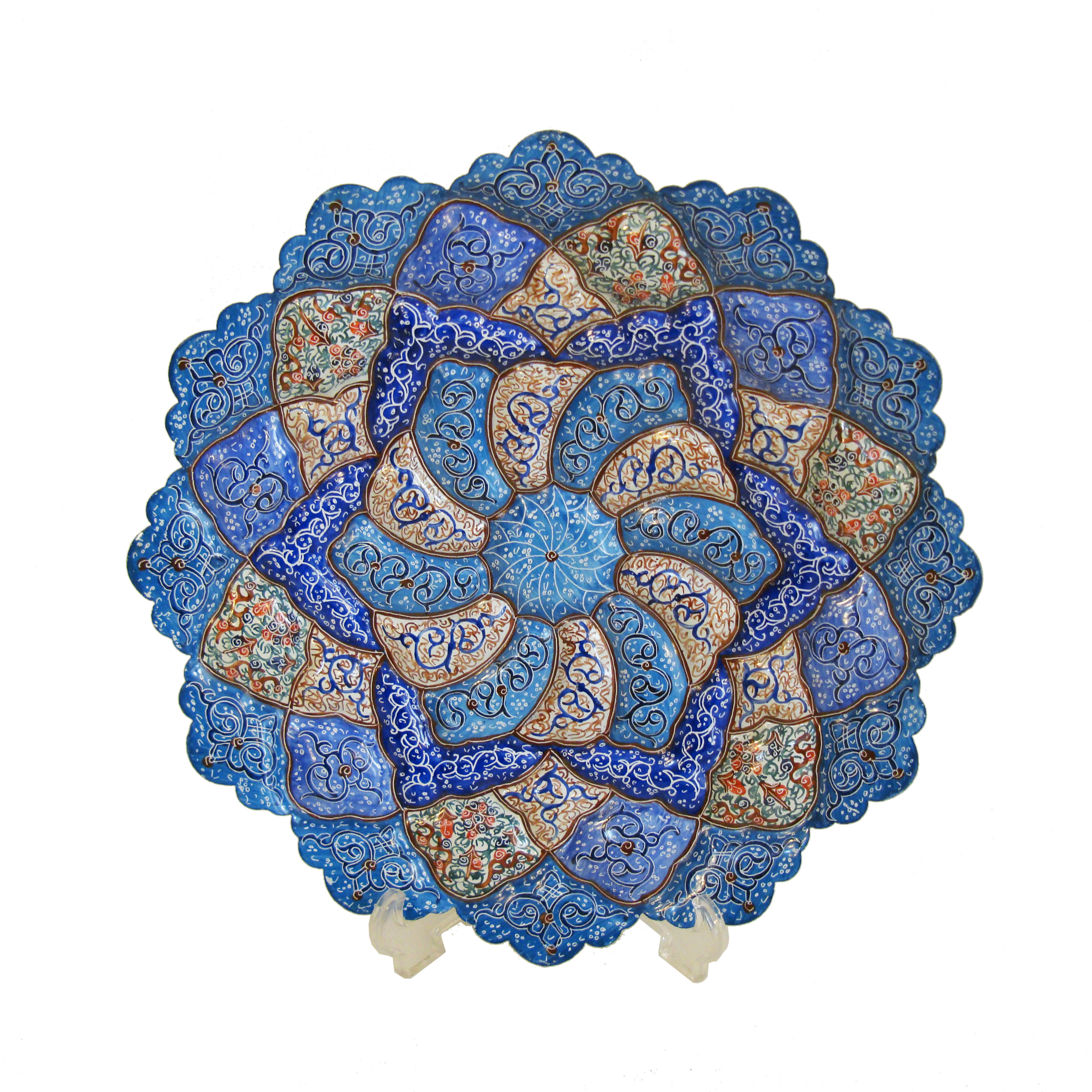 Persian Handmade Enameled Wall Hanging Plate (Eslimi design) 25 cm